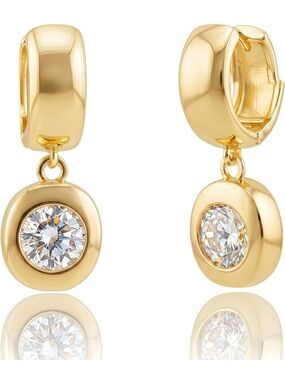 Anthropologie Gold Crystal Drop Huggie Earrings